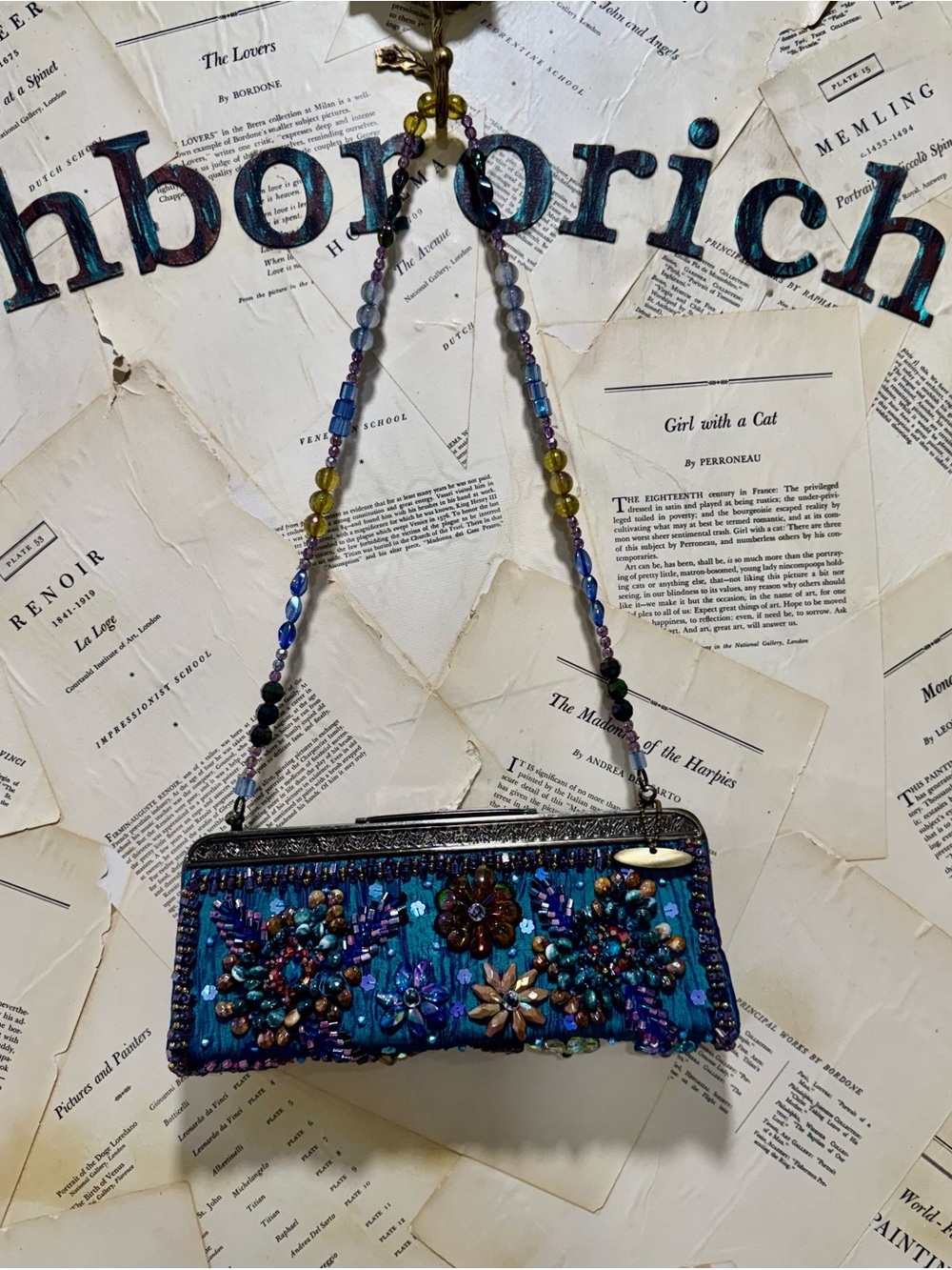Vintage Mary Francis Evening Bag Beaded Strap Jewel Embellish Teal Y2K